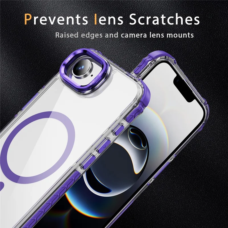 For iPhone 17e / 16e Clear Phone Case with Lens Kickstand Cover Compatible with MagSafe - Purple