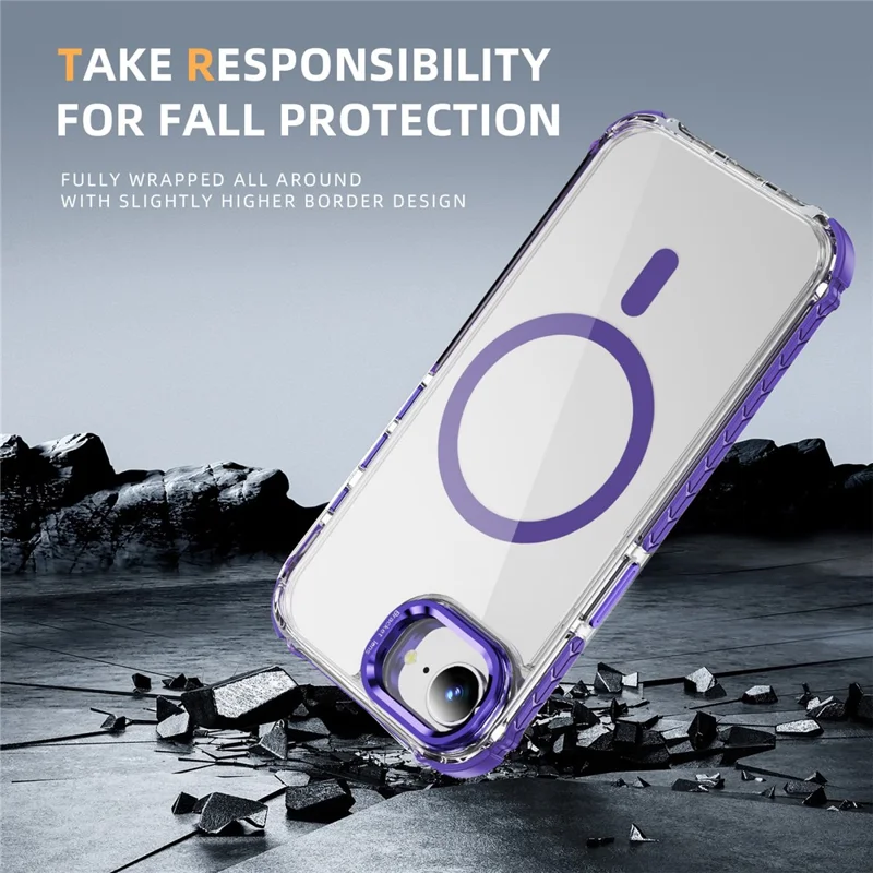 For iPhone 17e / 16e Clear Phone Case with Lens Kickstand Cover Compatible with MagSafe - Purple