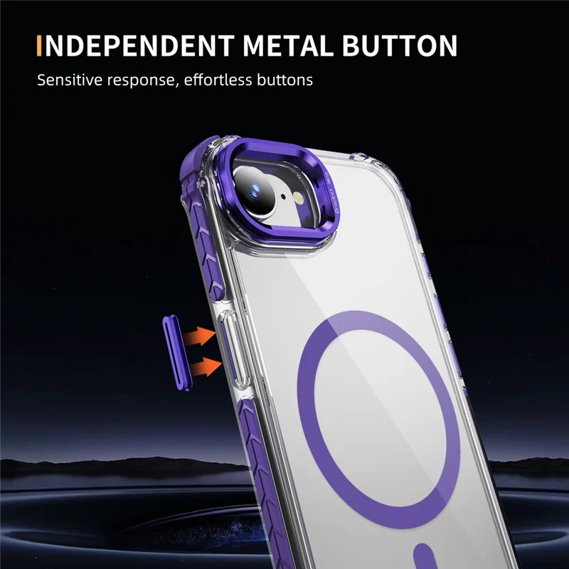 For iPhone 17e / 16e Clear Phone Case with Lens Kickstand Cover Compatible with MagSafe - Purple