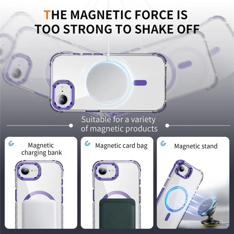 For iPhone 17e / 16e Clear Phone Case with Lens Kickstand Cover Compatible with MagSafe - Purple