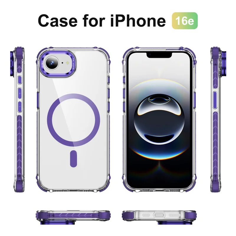 For iPhone 17e / 16e Clear Phone Case with Lens Kickstand Cover Compatible with MagSafe - Purple