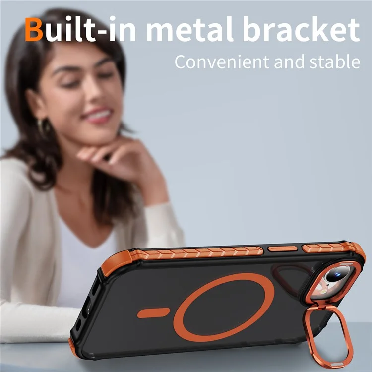Handyhülle für iPhone 16e mit Objektivständer, matter Rückseite, kompatibel mit MagSafe - Orange