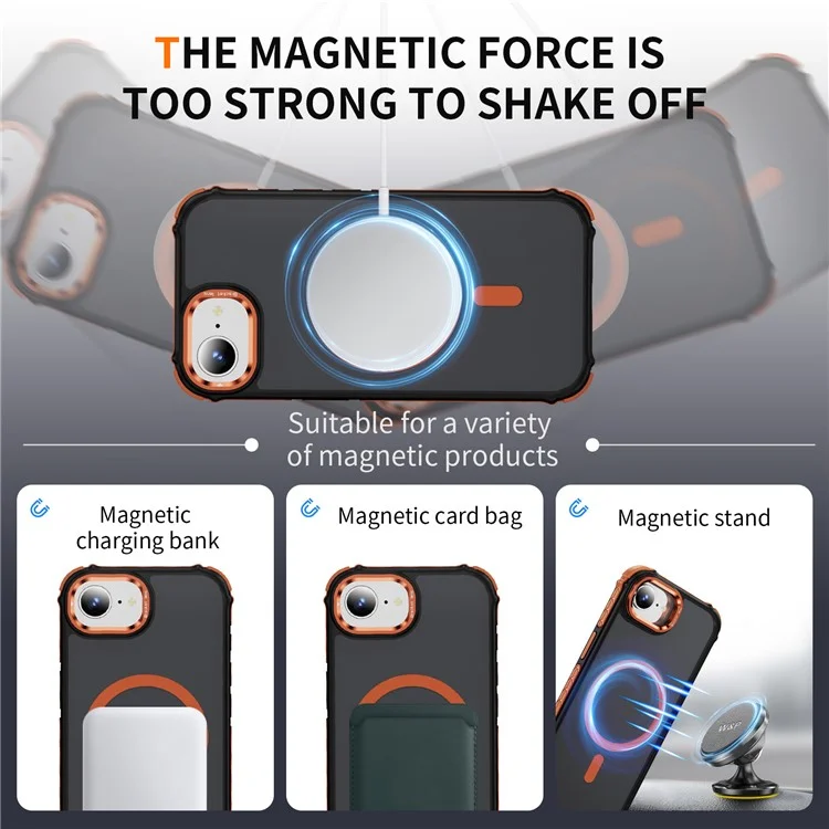 Handyhülle für iPhone 16e mit Objektivständer, matter Rückseite, kompatibel mit MagSafe - Orange