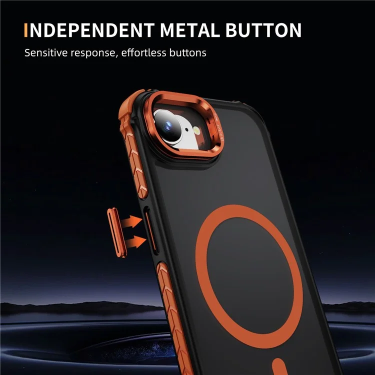 Handyhülle für iPhone 16e mit Objektivständer, matter Rückseite, kompatibel mit MagSafe - Orange