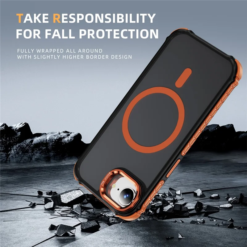 Handyhülle für iPhone 16e mit Objektivständer, matter Rückseite, kompatibel mit MagSafe - Orange