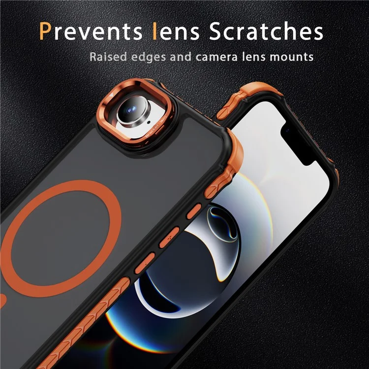 Handyhülle für iPhone 16e mit Objektivständer, matter Rückseite, kompatibel mit MagSafe - Orange