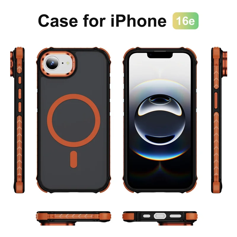Handyhülle für iPhone 16e mit Objektivständer, matter Rückseite, kompatibel mit MagSafe - Orange
