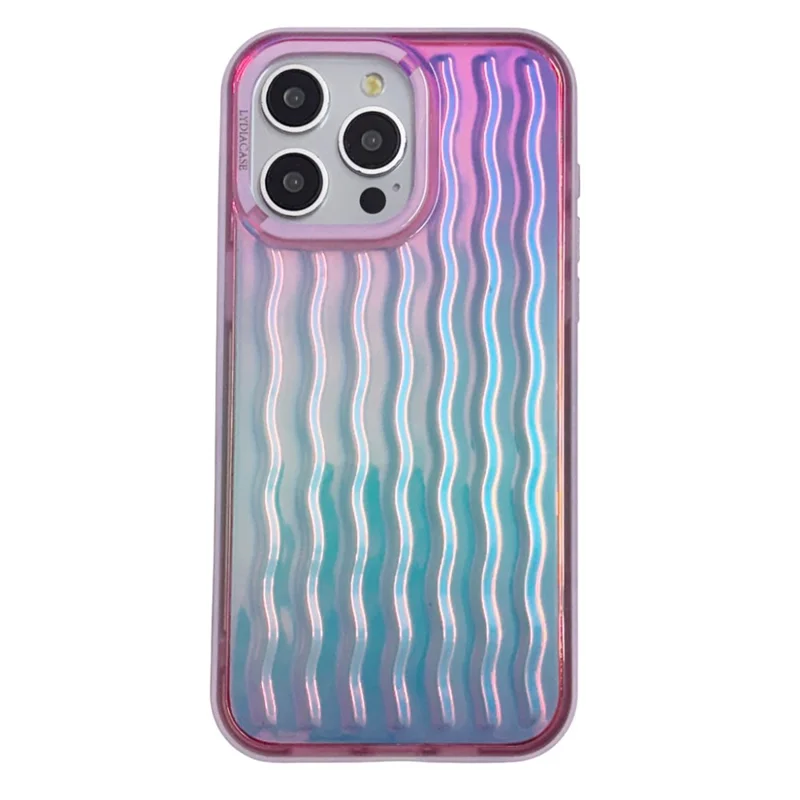 For iPhone 15 Pro Case Wavy Pattern Gradient Iridescent Design TPU + PC Phone Cover - Pink