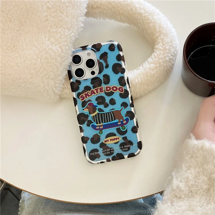 For iPhone 15 Pro Case Leopard Print Dachshund Pattern TPU Shockproof Phone Cover