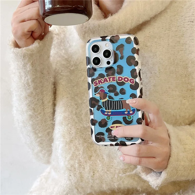For iPhone 15 Pro Case Leopard Print Dachshund Pattern TPU Shockproof Phone Cover