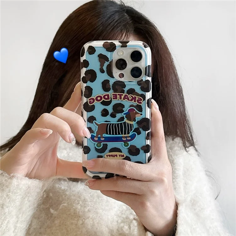 For iPhone 15 Pro Max Case Leopard Print Dachshund Pattern TPU Shockproof Phone Cover
