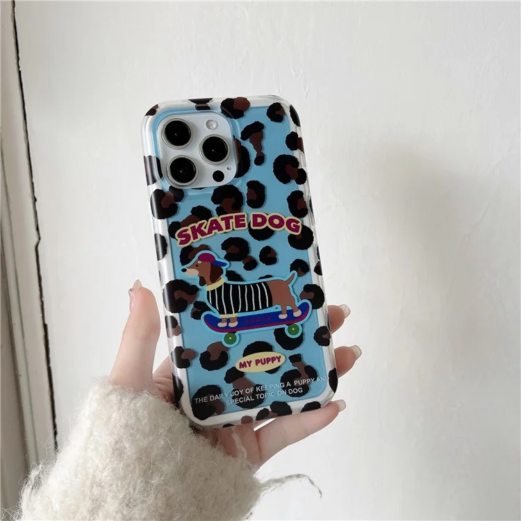 For iPhone 15 Pro Max Case Leopard Print Dachshund Pattern TPU Shockproof Phone Cover
