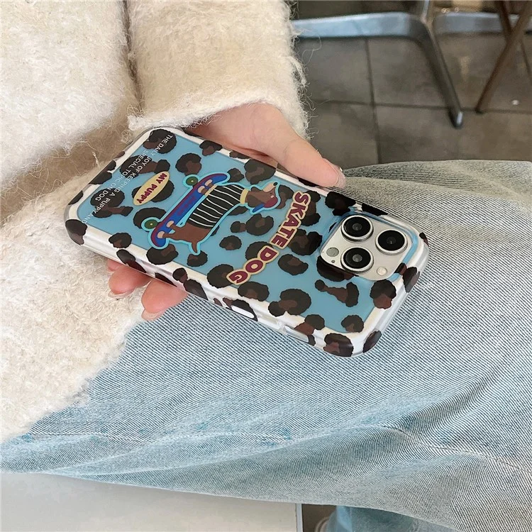For iPhone 15 Pro Max Case Leopard Print Dachshund Pattern TPU Shockproof Phone Cover