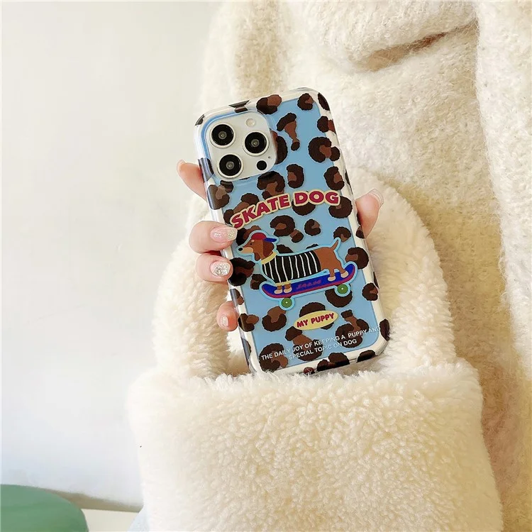 For iPhone 15 Pro Max Case Leopard Print Dachshund Pattern TPU Shockproof Phone Cover