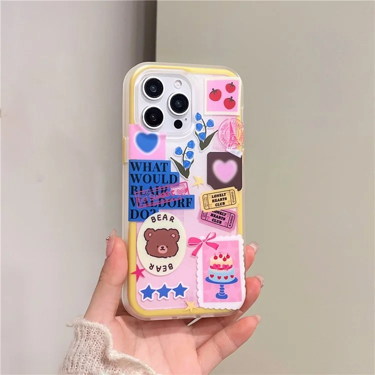 Cover per iPhone 16 Pro Max con Design di Adesivo con Orso Cartone Animato, Cover per Telefono TPU Antiurto
