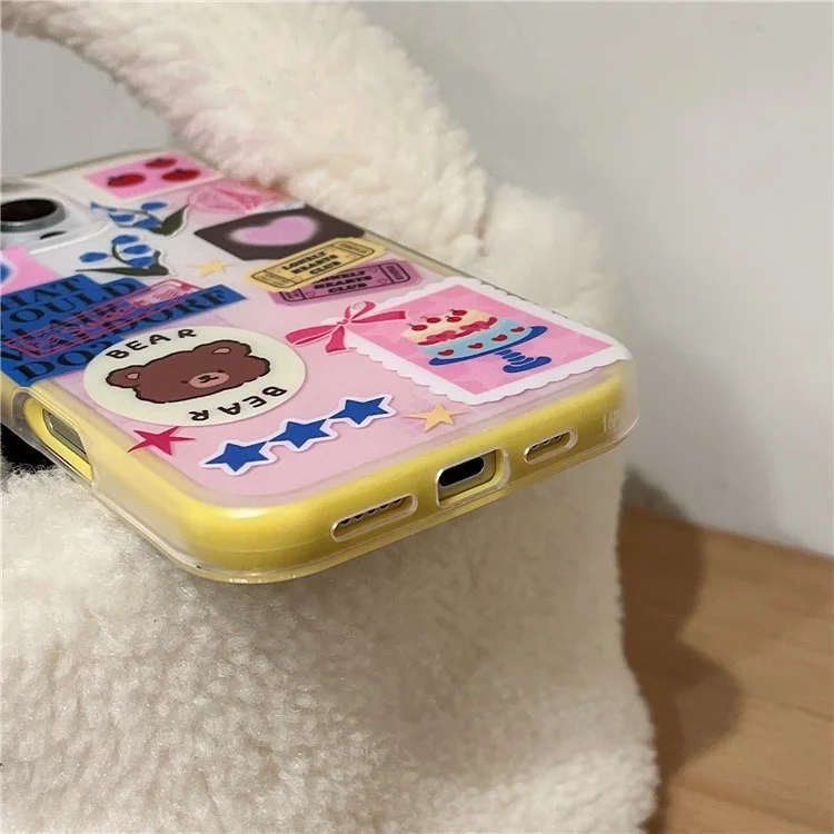Cover per iPhone 16 Pro Max con Design di Adesivo con Orso Cartone Animato, Cover per Telefono TPU Antiurto