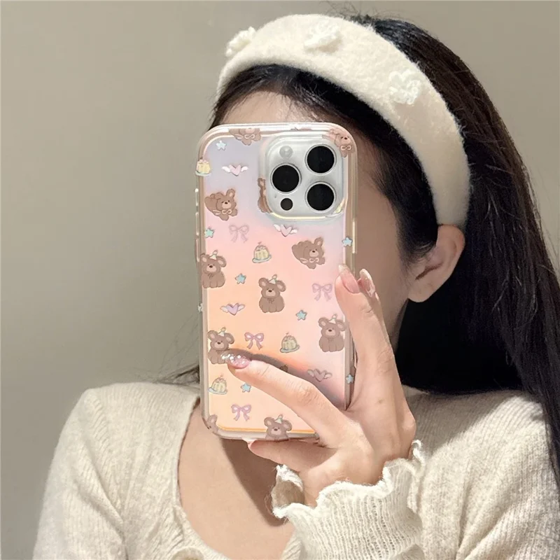 For iPhone 16 Pro Max Case IMD Laser Bear Design TPU Shockproof Phone Cover