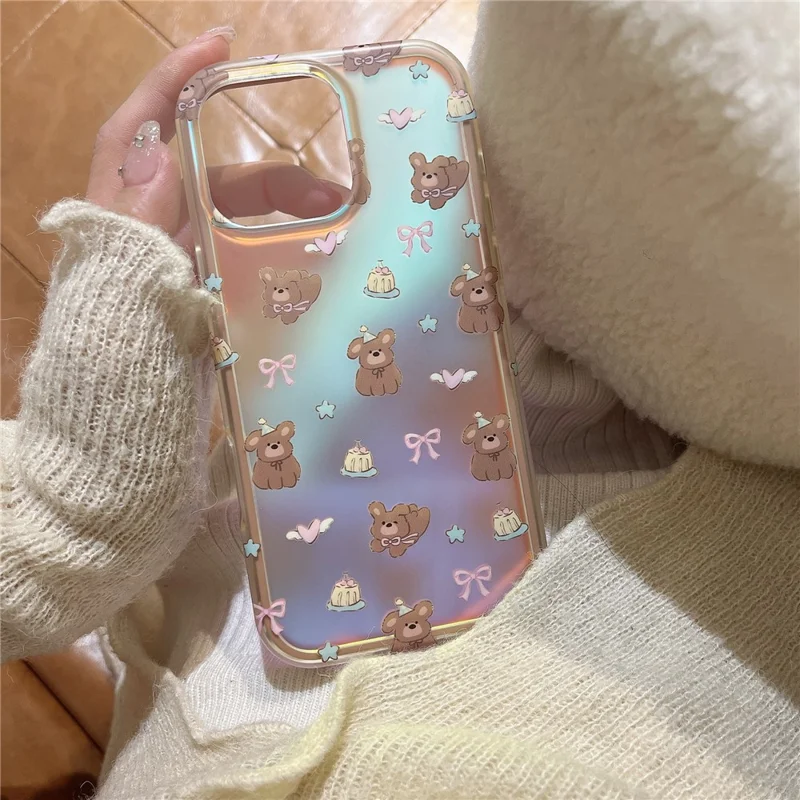 For iPhone 16 Pro Max Case IMD Laser Bear Design TPU Shockproof Phone Cover