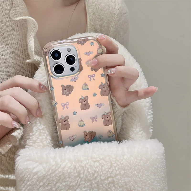 For iPhone 16 Pro Max Case IMD Laser Bear Design TPU Shockproof Phone Cover