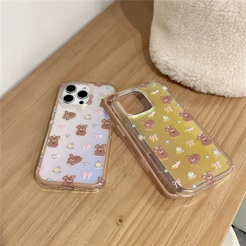 For iPhone 16 Pro Max Case IMD Laser Bear Design TPU Shockproof Phone Cover