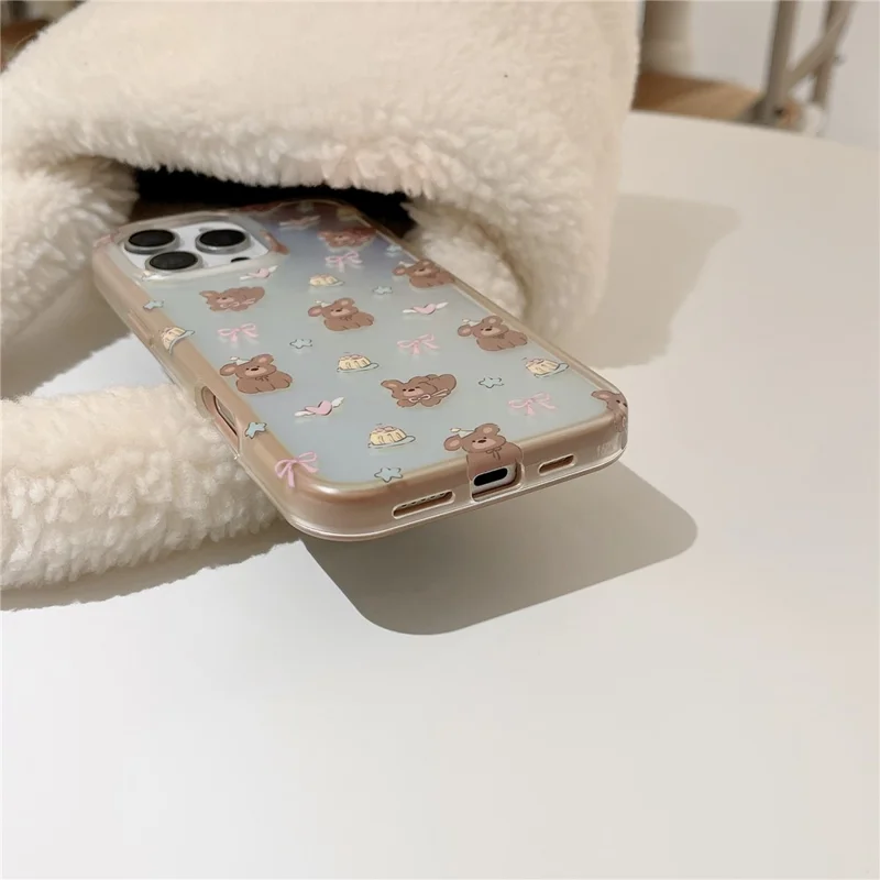 For iPhone 16 Pro Max Case IMD Laser Bear Design TPU Shockproof Phone Cover