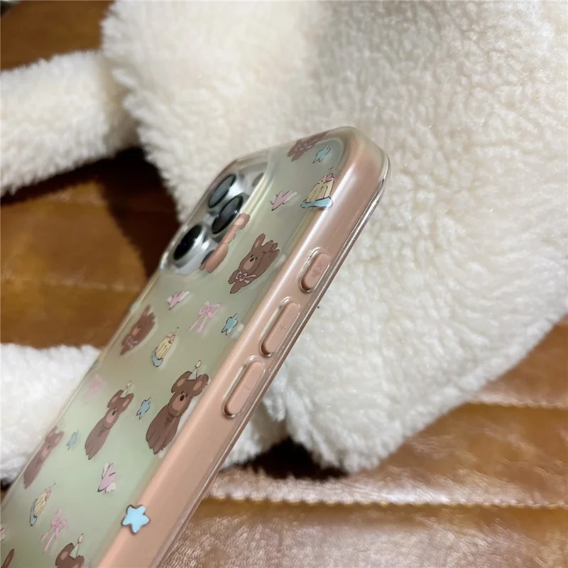 For iPhone 16 Pro Max Case IMD Laser Bear Design TPU Shockproof Phone Cover