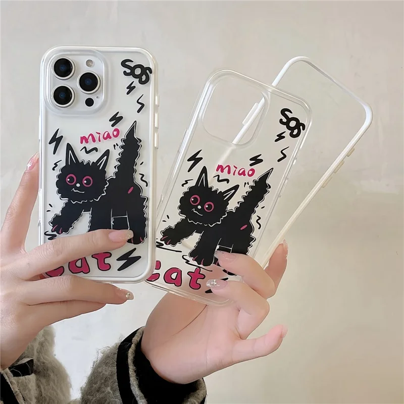 For iPhone 16 Pro Case IMD Cartoon Cat Design TPU Shockproof Phone Cover