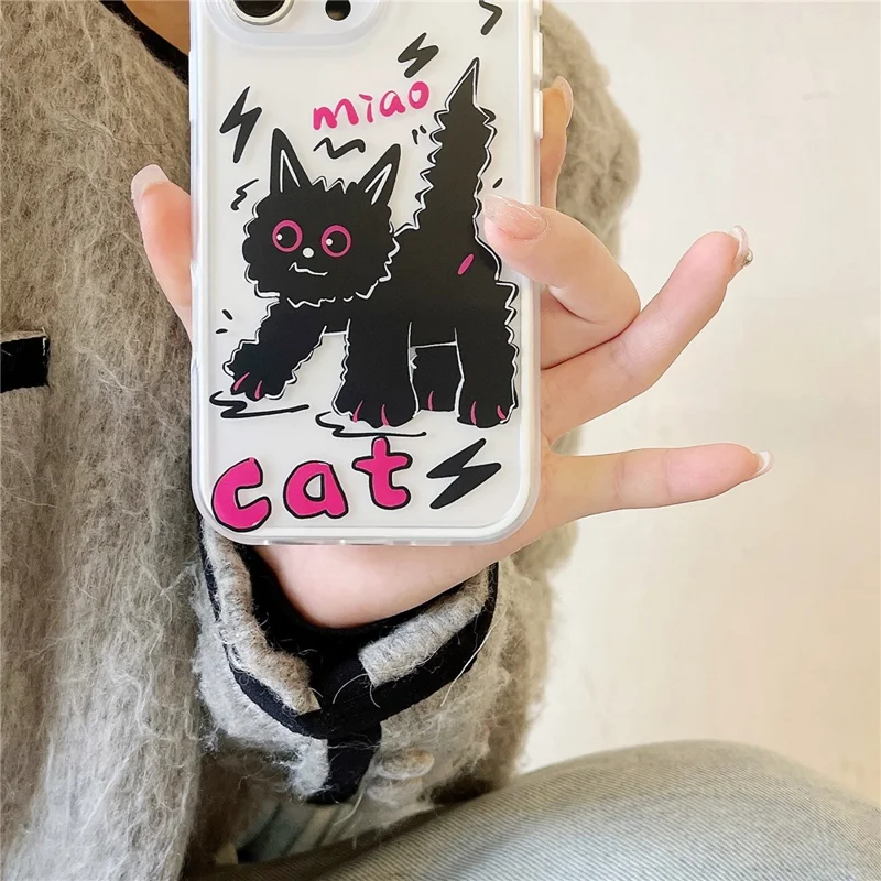 For iPhone 16 Pro Case IMD Cartoon Cat Design TPU Shockproof Phone Cover