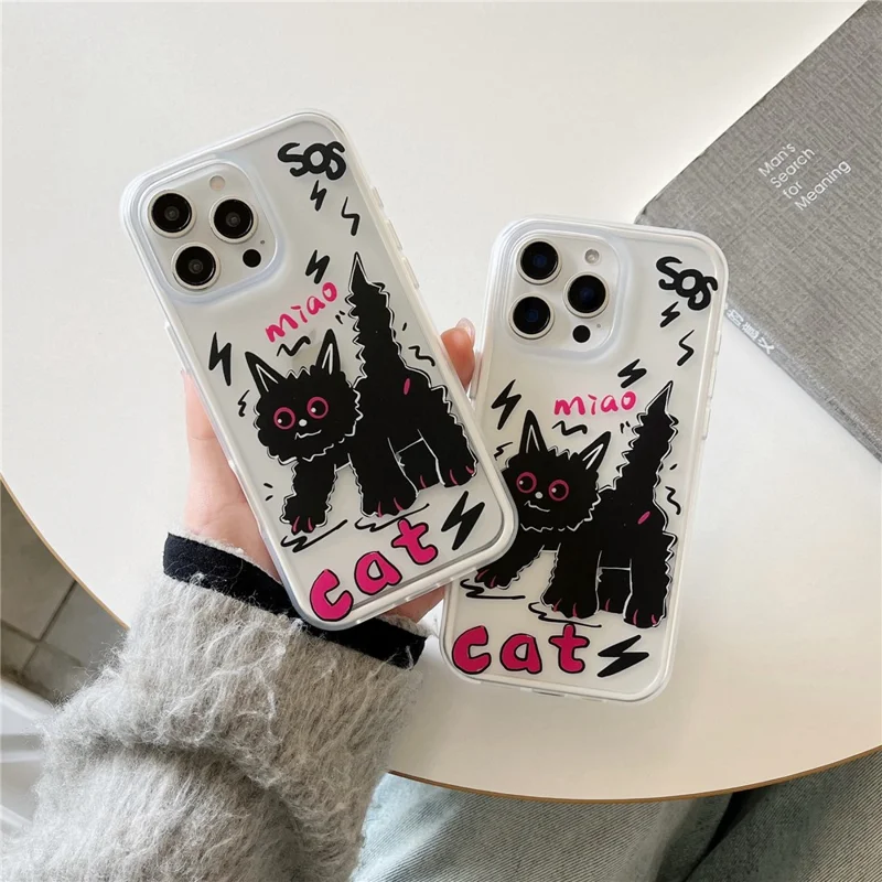For iPhone 16 Pro Case IMD Cartoon Cat Design TPU Shockproof Phone Cover