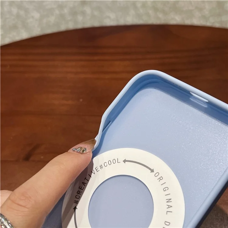 Cover per iPhone 16 con Supporto Rotante, in Silicone Liquido, Compatibile con MagSafe - Blu