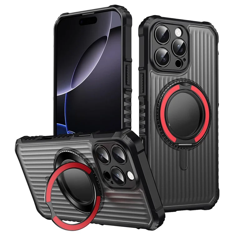 For iPhone 16 Pro Max Magnetic Case with Kickstand PC + TPU Phone Back Cover - Red
