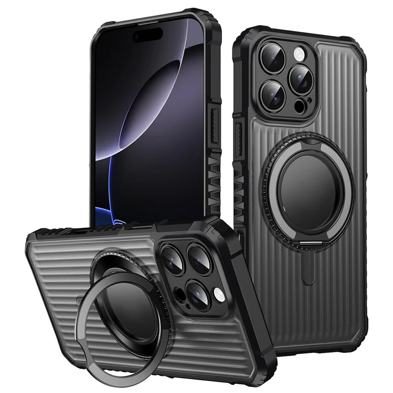 For iPhone 16 Pro Max Magnetic Case with Kickstand PC + TPU Phone Back Cover - Dark Grey