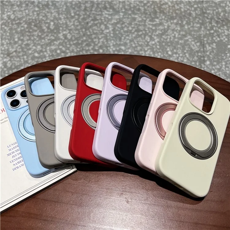 Cover per iPhone 16 Pro con Supporto Rotante e Custodia in Silicone Liquido Compatibile con MagSafe - Blu