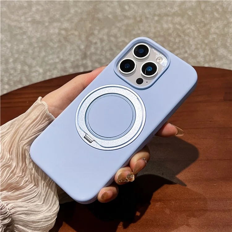 Cover per iPhone 16 Pro con Supporto Rotante e Custodia in Silicone Liquido Compatibile con MagSafe - Blu