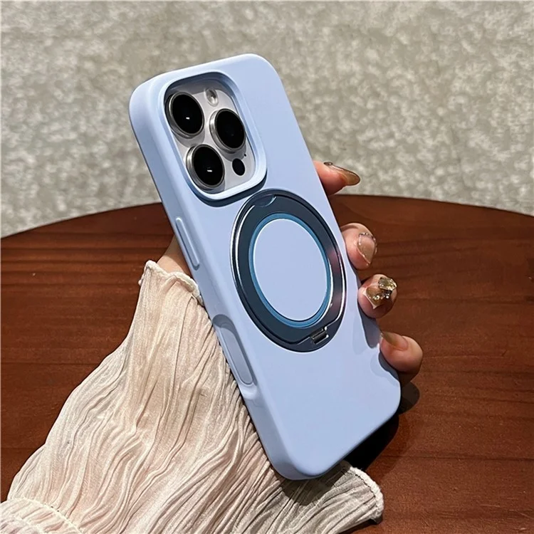 Cover per iPhone 16 Pro con Supporto Rotante e Custodia in Silicone Liquido Compatibile con MagSafe - Blu