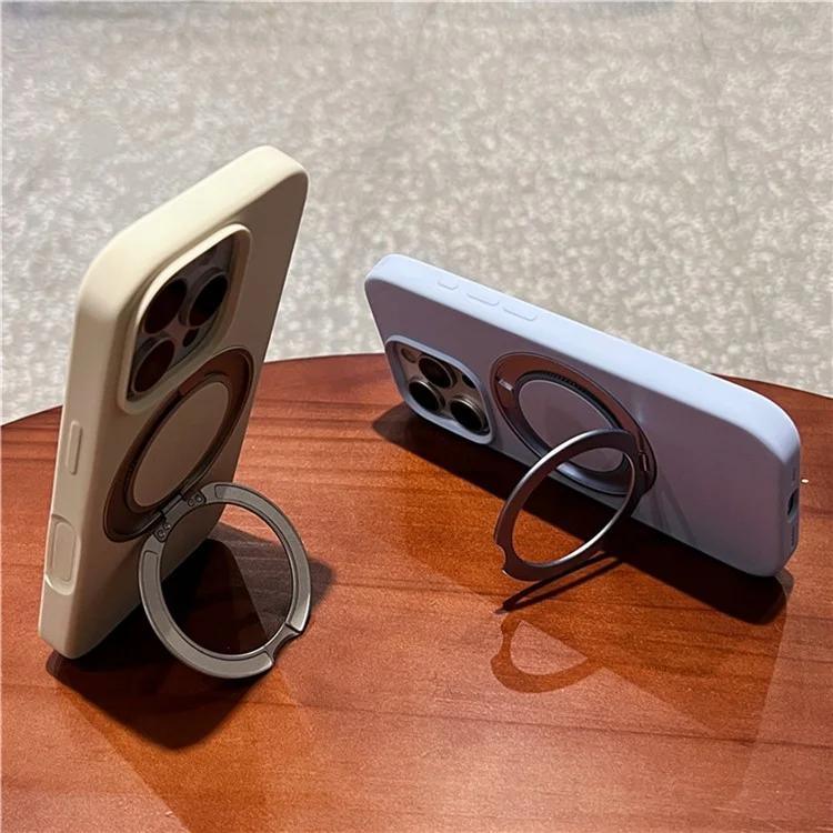 Cover per iPhone 16 Pro con Supporto Rotante e Custodia in Silicone Liquido Compatibile con MagSafe - Blu