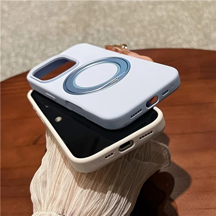 Cover per iPhone 16 Pro con Supporto Rotante e Custodia in Silicone Liquido Compatibile con MagSafe - Blu