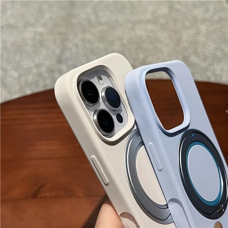Cover per iPhone 16 Pro con Supporto Rotante e Custodia in Silicone Liquido Compatibile con MagSafe - Blu