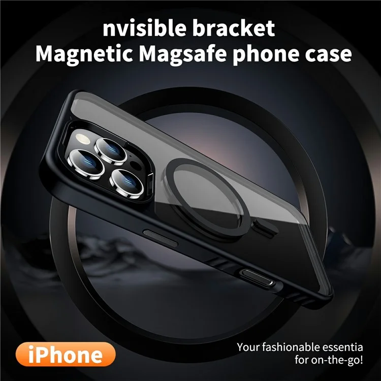 For iPhone 16 Pro Case Compatible with MagSafe Transparent PC + TPU Anti-Slip Phone Cover - Black