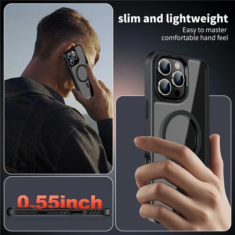 For iPhone 16 Pro Max Case Compatible with MagSafe Transparent PC + TPU Anti-Slip Phone Cover - Black
