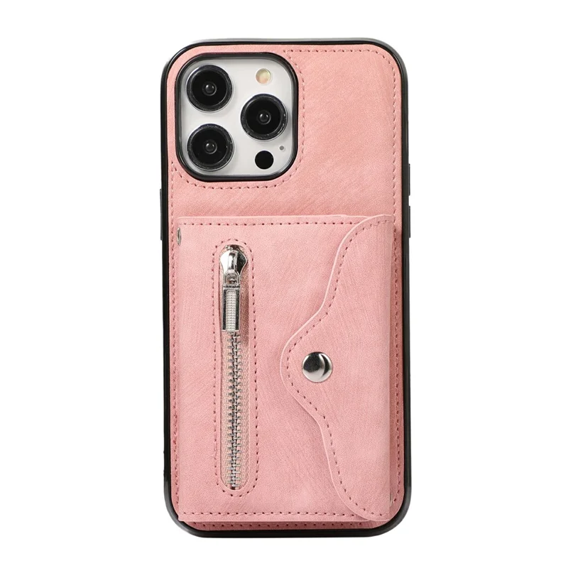 For iPhone 16 Pro Max Cell Phone Case PU Leather+TPU RFID Blocking Card Slots Cover with 2 Straps - Rose Gold