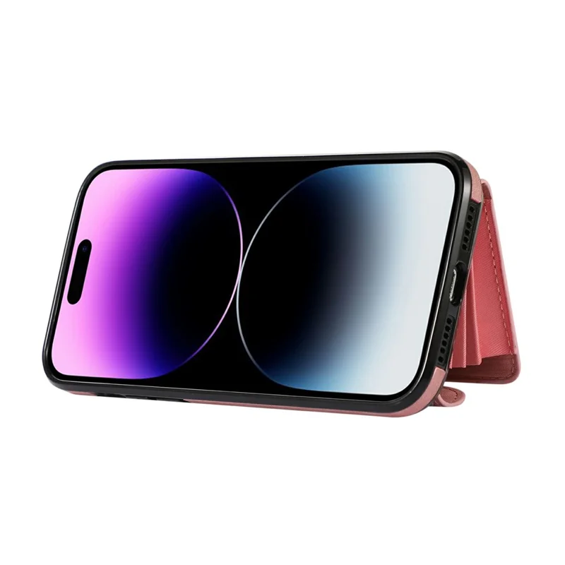 For iPhone 16 Pro Cell Phone Case PU Leather + TPU RFID Blocking Card Slots Cover with 2 Straps - Rose Gold