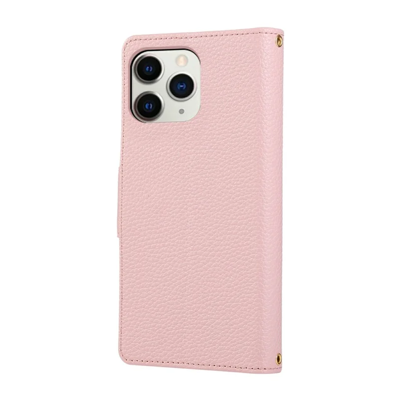 For iPhone 15 Pro Max Case Zipper Wallet Leather Phone Cover with Wrist Strap - Pink