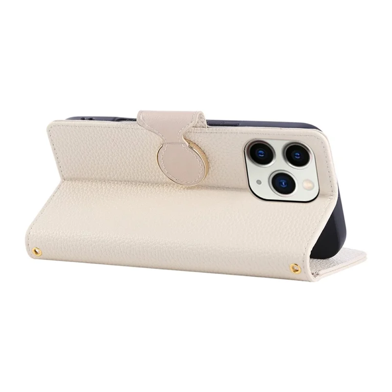 For iPhone 15 Pro Max Case Zipper Wallet Leather Phone Cover with Wrist Strap - Beige