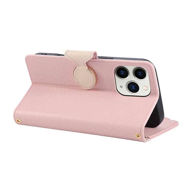 For iPhone 15 Pro Case Zipper Wallet Leather Phone Cover with Wrist Strap - Pink