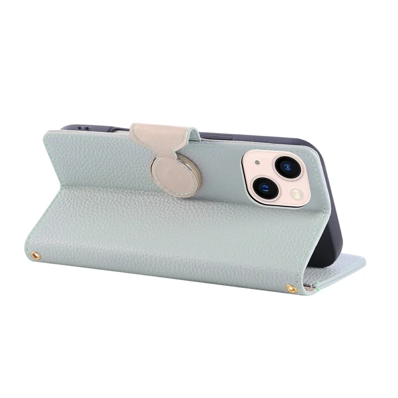 For iPhone 15 Case Zipper Wallet Leather Phone Cover with Wrist Strap - Cyan