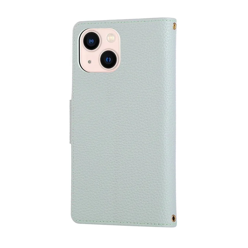 For iPhone 15 Case Zipper Wallet Leather Phone Cover with Wrist Strap - Cyan