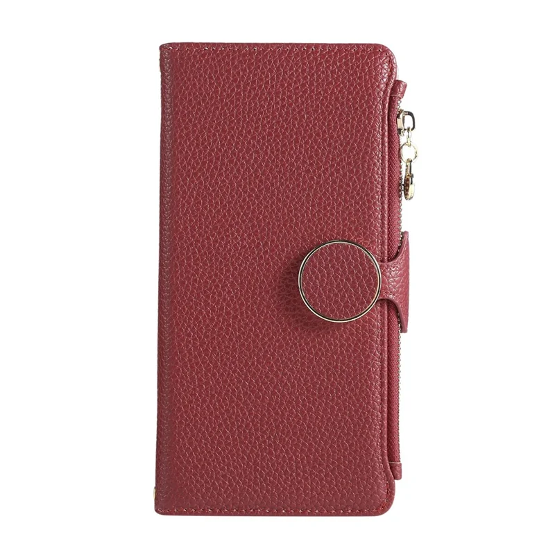For Samsung Galaxy S25 Edge Case Zipper Wallet Leather Phone Cover with Wrist Strap - Wine Red