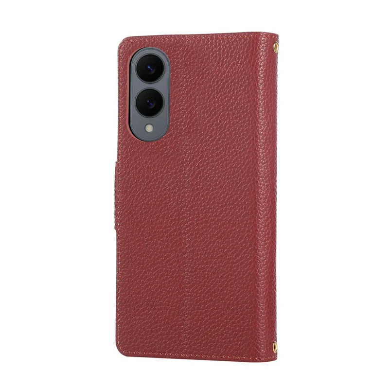 For Samsung Galaxy S25 Edge Case Zipper Wallet Leather Phone Cover with Wrist Strap - Wine Red