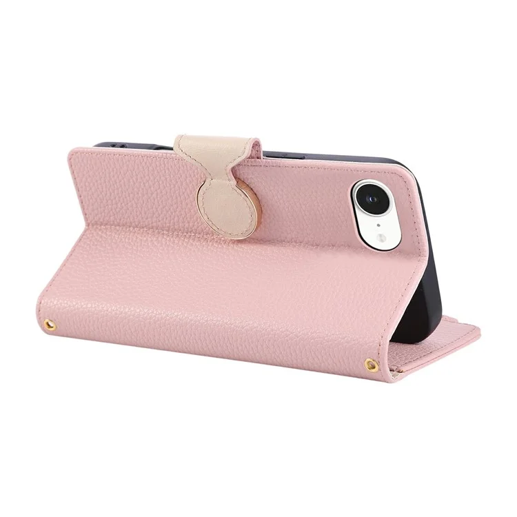 For iPhone 16e Case Zipper Wallet Leather Phone Cover with Wrist Strap - Pink